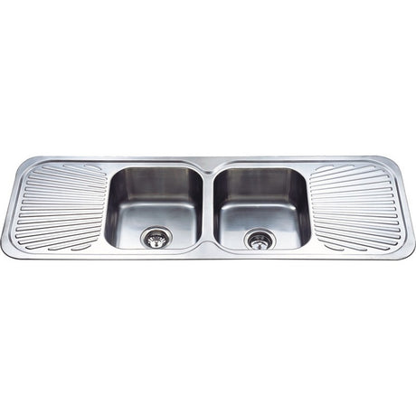 Cora Double Bowl Double Drainer Sink   1380mm Chrome