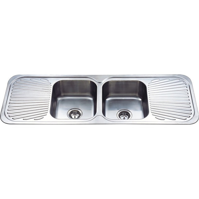 Cora Double Bowl Double Drainer Sink   1380mm Chrome
