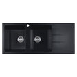 Cora Black Granite Sink One & Half  Bowl with drainer 1160x500x210 Matt Black