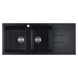 Cora Black Granite Sink One & Half  Bowl with drainer 1160x500x210 Matt Black