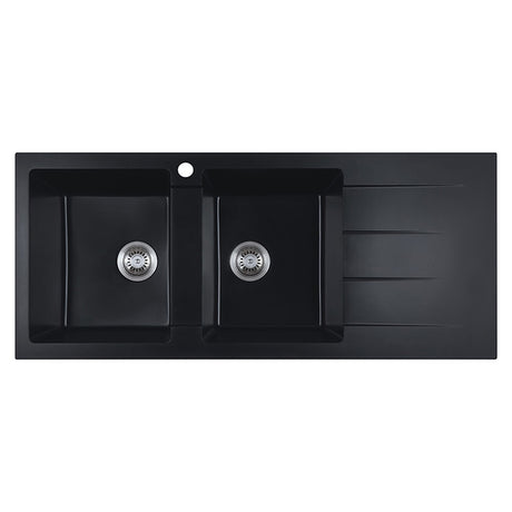 Cora Black Granite Sink One & Half  Bowl with drainer 1160x500x210 Matt Black