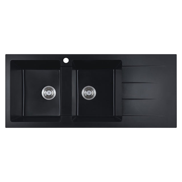 Cora Black Granite Sink One & Half  Bowl with drainer 1160x500x210 Matt Black