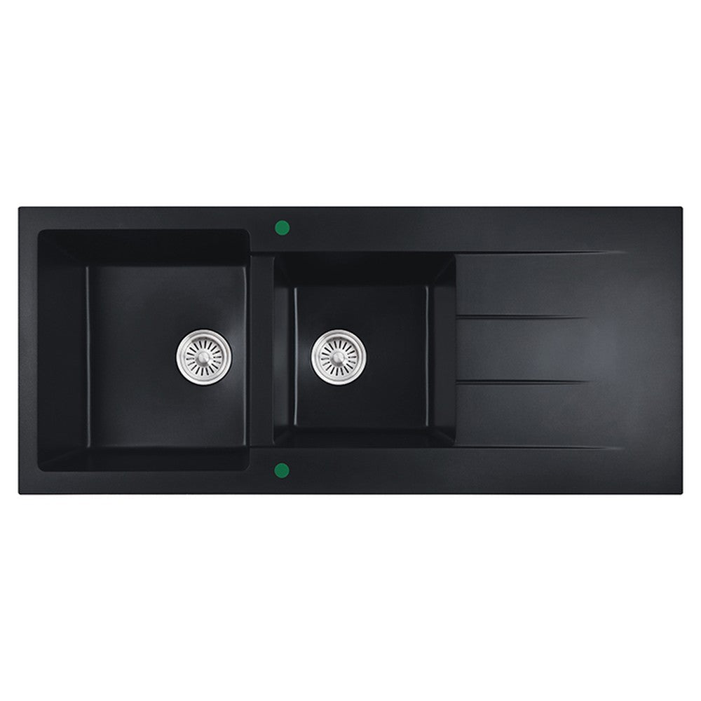 Cora Black Granite Sink One & Half  Bowl with drainer 1160x500x210 Matt Black