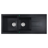 Cora Black Granite Sink One & Half  Bowl with drainer 1160x500x210 Matt Black