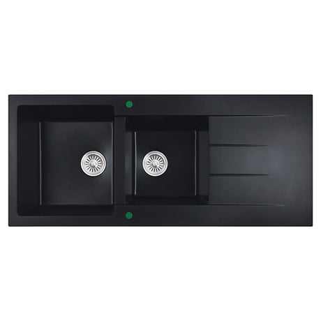 Cora Black Granite Sink One & Half  Bowl with drainer 1160x500x210 Matt Black