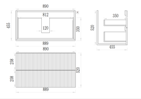 VITO EDINA WALL HUNG VANITY  With Soft Closing Drawers 890*355*520mm EDI93W-CO/PO — detail 3