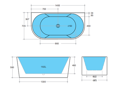 Elivia ELBT1400 Back to Wall Bathtub — detail 3