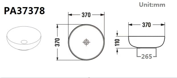 PA37378MW Above Counter Matte White Fine Ceramic Basin(Round: 370*370*110mm) — detail 2