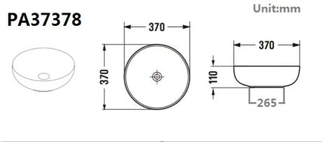 PA37378MW Above Counter Matte White Fine Ceramic Basin(Round: 370*370*110mm) — detail 2