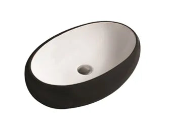 PA6040MBW Above Counter Basin, Matte black and white fine ceramic basin(Oval: 600*400*150mm)