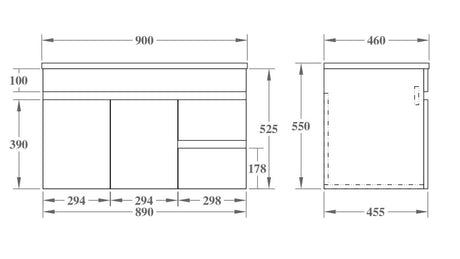 Evie Oak Wall-Hung PVC Vanity EV94RWH-OAK — detail 2