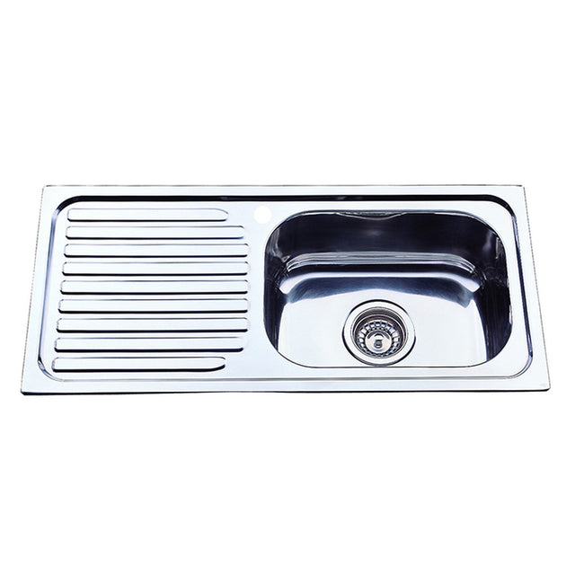 Eden Single Bowl & Single Drainer Sink RHB  765mm Chrome