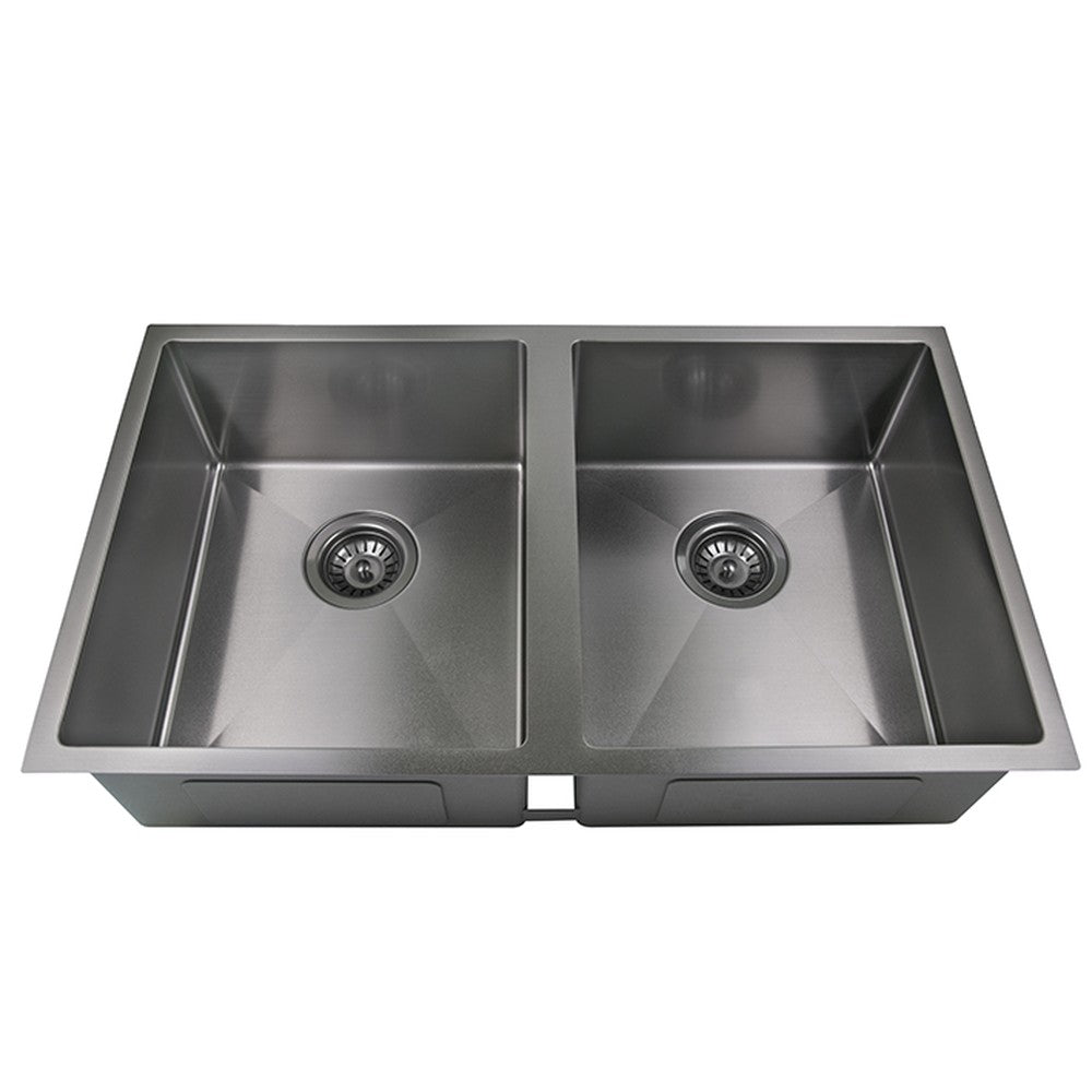 Stainless Steel Double bowl Undermount Sink (R10 Corner) Gun Metal Gun Metal