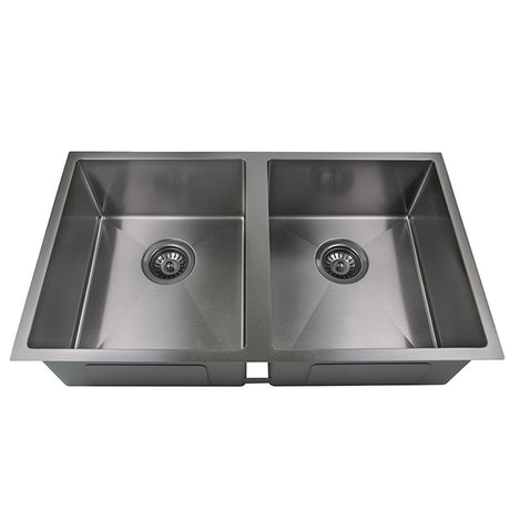 Stainless Steel Double bowl Undermount Sink (R10 Corner) Gun Metal Gun Metal