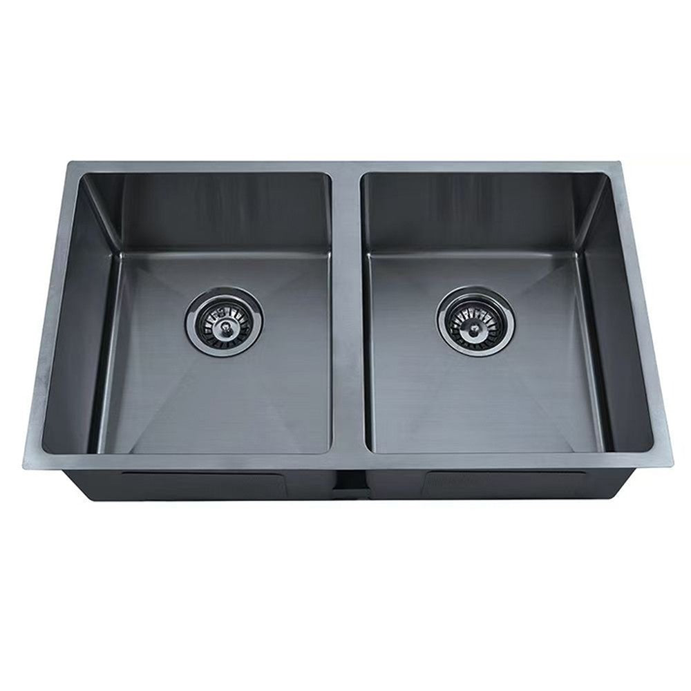 Stainless Steel Double Bowl  Undermount Sink (R10 Corner) Matt Black Matt Black