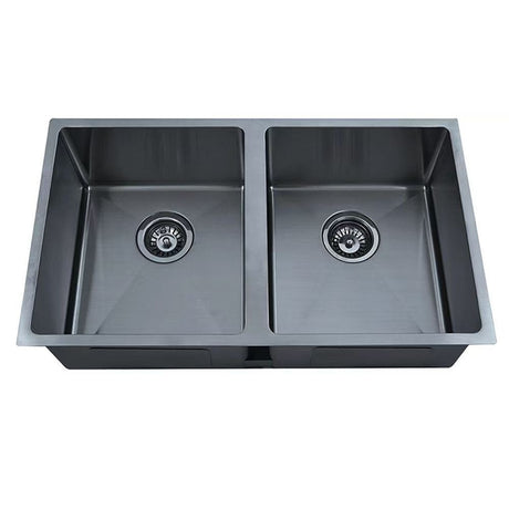 Stainless Steel Double Bowl  Undermount Sink (R10 Corner) Matt Black Matt Black