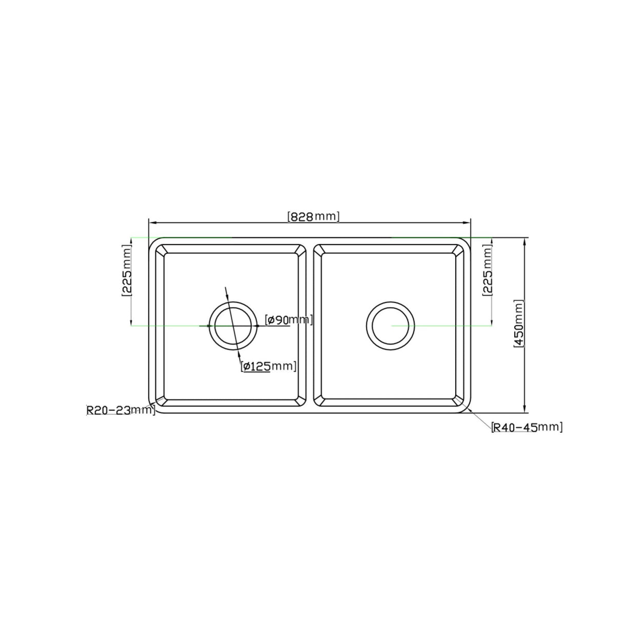 Greenwich Fireclay farmhouse double sinks 838*457*255mm (FCBD828-D-GW/MB) — detail 8