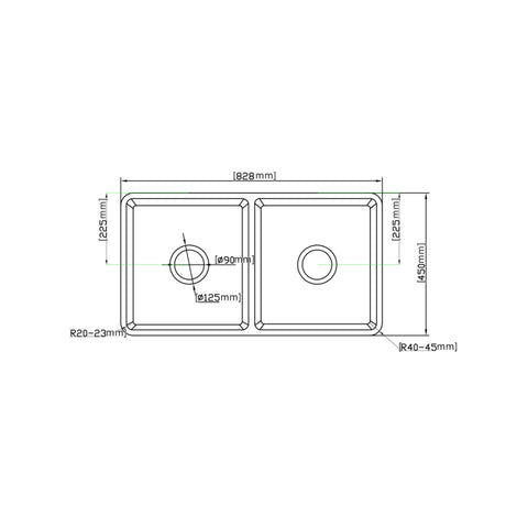 Greenwich Fireclay farmhouse double sinks 838*457*255mm (FCBD828-D-GW/MB) — detail 8
