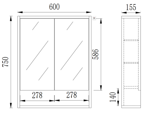 Gallio Shaving Cabinet 600/750/900/1200/1500 GALSV600/750/900/1200/1500-CO/PO — detail 7