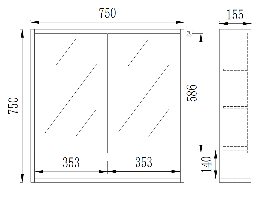 Gallio Shaving Cabinet 600/750/900/1200/1500 GALSV600/750/900/1200/1500-CO/PO — detail 8