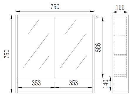 Gallio Shaving Cabinet 600/750/900/1200/1500 GALSV600/750/900/1200/1500-CO/PO — detail 8