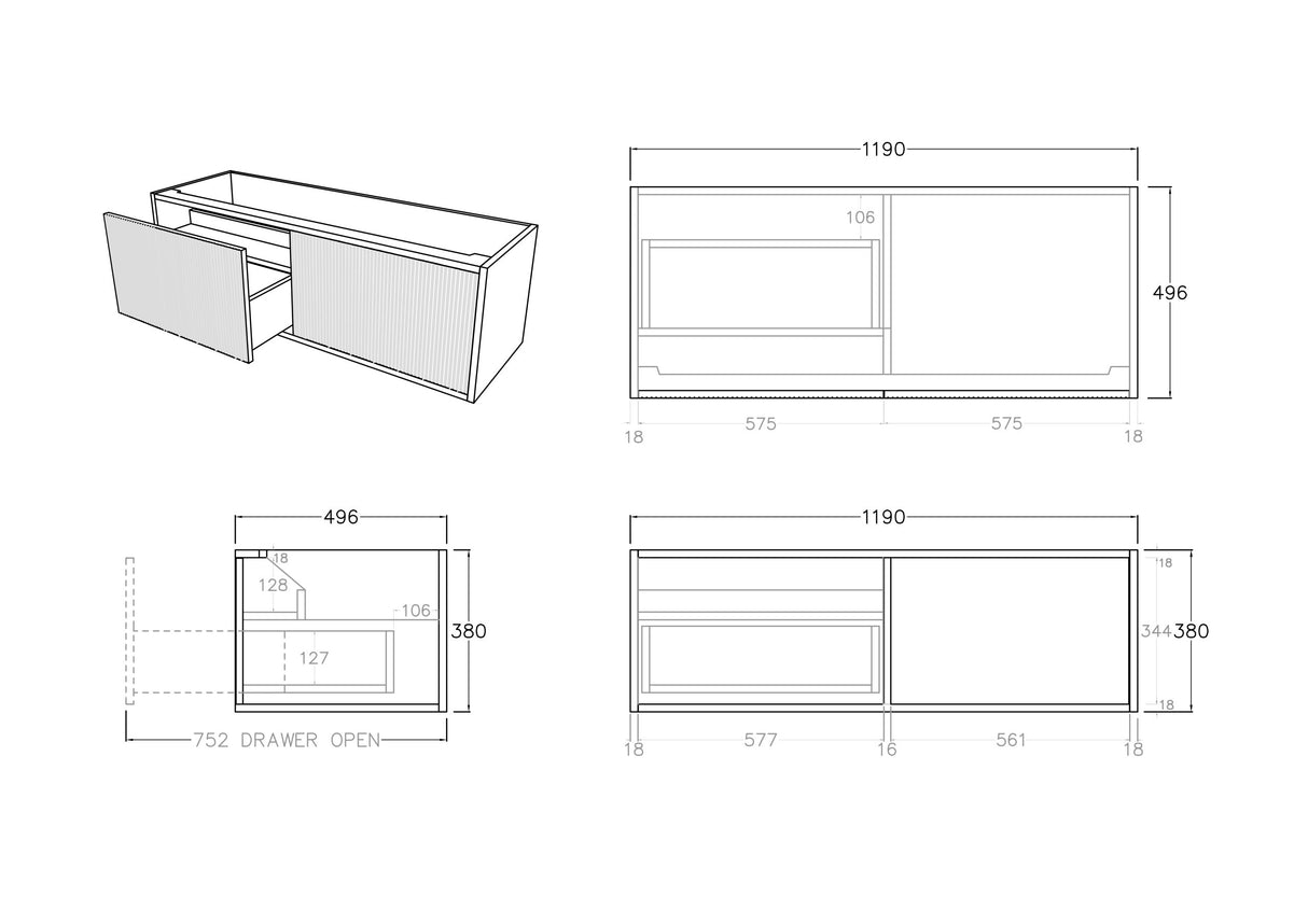 Bellevue Wall-Hung PVC Fluted Vanity K125LW — detail 4