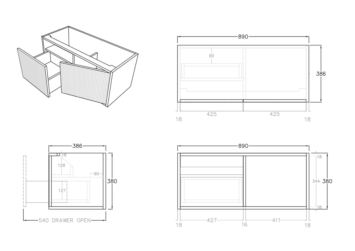 Bellevue Wall-Hung PVC Fluted Vanity K93LW — detail 4
