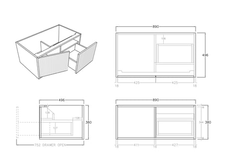 Bellevue Wall-Hung PVC Fluted Vanity K95RW — detail 4