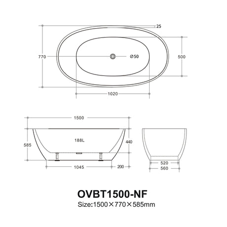 Ovy Acrylic Freestanding Bathtub 1400/1500/1700 OVY1400/1500/1700-NF/OF — detail 6