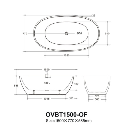 Ovy Acrylic Freestanding Bathtub 1400/1500/1700 OVY1400/1500/1700-NF/OF — detail 7