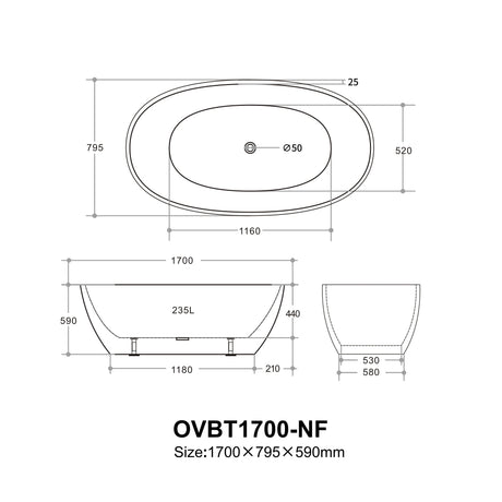 Ovy Acrylic Freestanding Bathtub 1400/1500/1700 OVY1400/1500/1700-NF/OF — detail 8