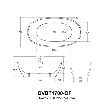 Ovy Acrylic Freestanding Bathtub 1400/1500/1700 OVY1400/1500/1700-NF/OF — detail 9