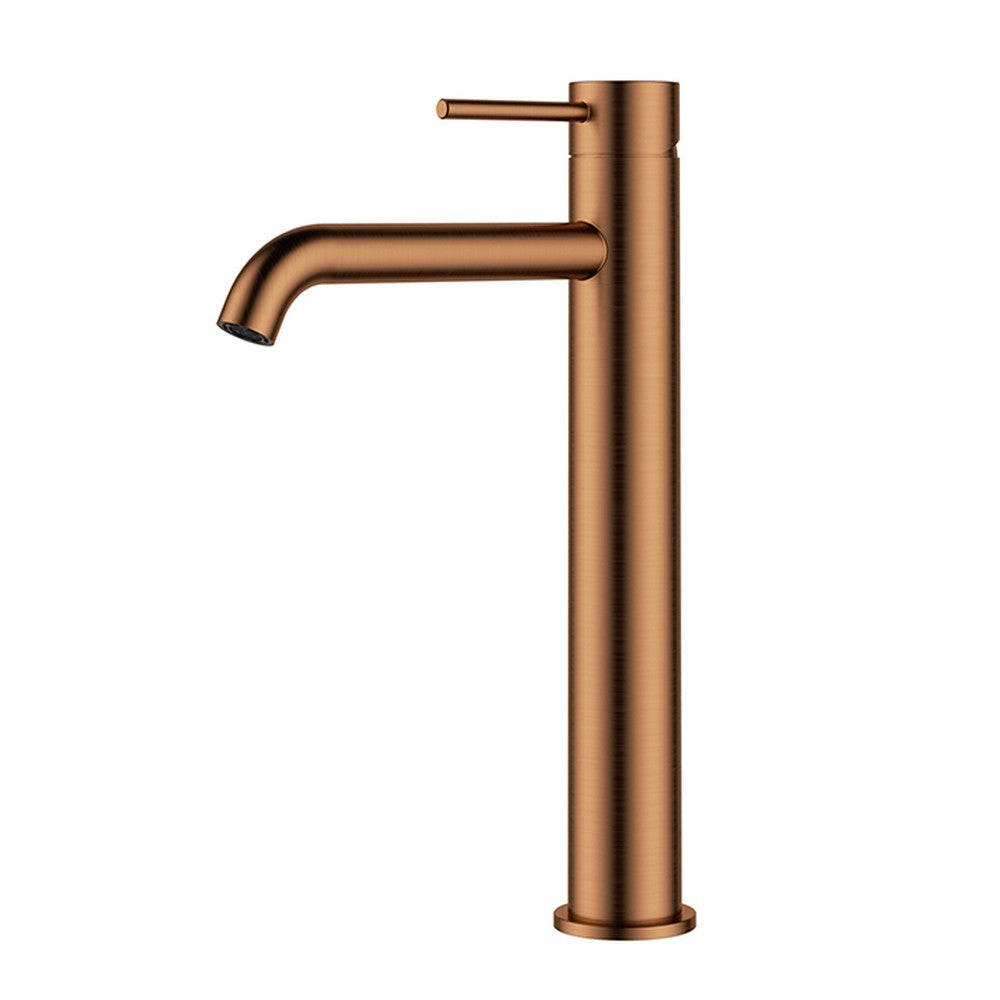 Otus Slimline ss Highrise Basin Mixer Curved Spout Brushed Copper Brushed Copper