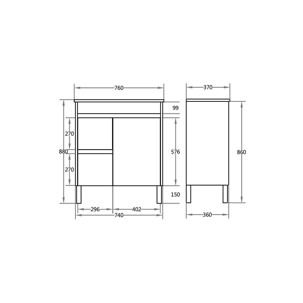 Polar Ensuite Free-Standing PVC Vanity P73LLG — detail 4