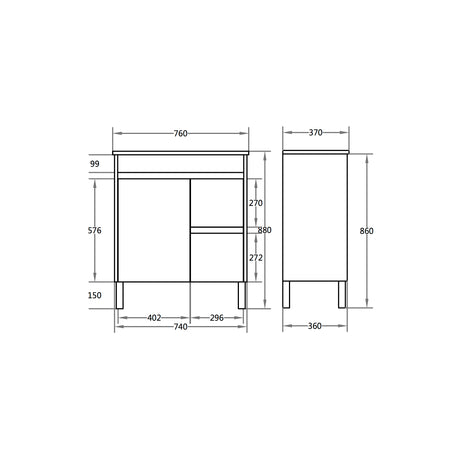 Polar Ensuite Free-Standing PVC Vanity P73RLG — detail 4