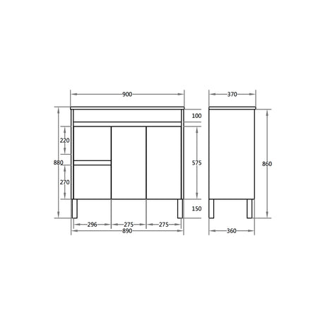 Polar Ensuite Free-Standing PVC Vanity P93LLG — detail 4