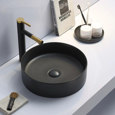 PA3911MB Above Counter Basin, Matt Black Fine Ceramic Art Basin(Round: 394*394*115mm)