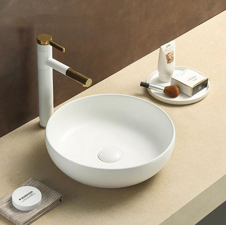 PA37378MW Above Counter Matte White Fine Ceramic Basin(Round: 370*370*110mm)