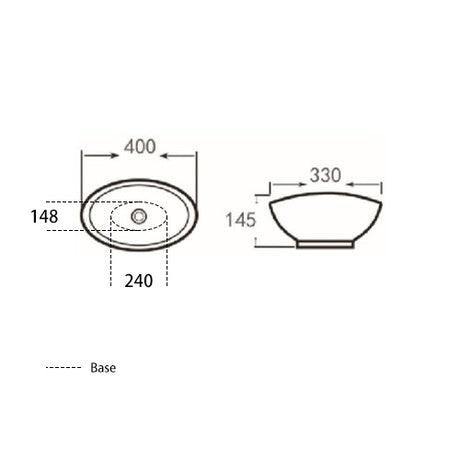 PA4134 Gloss White Fine Ceramic Above Counter Basin(Oval: 400*330*145mm) — detail 3
