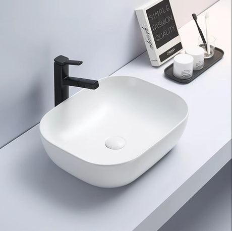 PA4939MW Above Counter Matte White Ceramic Basin(Rectangle: 505*405*140mm)