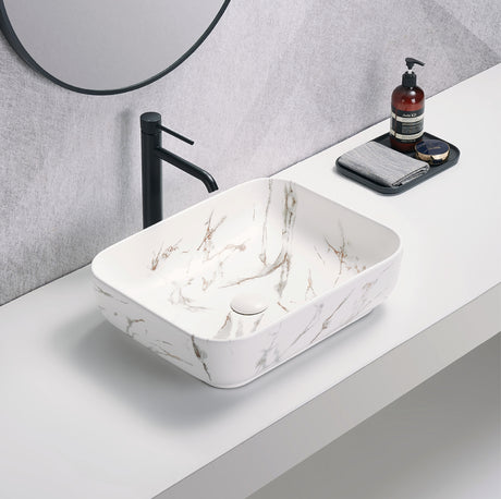 PA5039M2 Above Counter Basin Matte White Carrara With Gold Vein(Oval: 500*390*130mm)