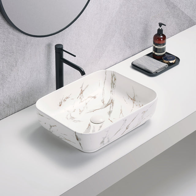 PA5039M2 Above Counter Basin Matte White Carrara With Gold Vein(Oval: 500*390*130mm)