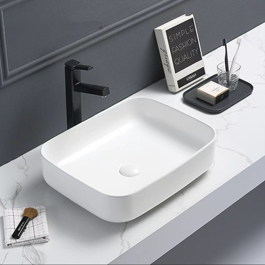 PA5039MW Above Counter Matte White Carrara Fine Ceramic Basin(Rectangle: 500*390*130mm)