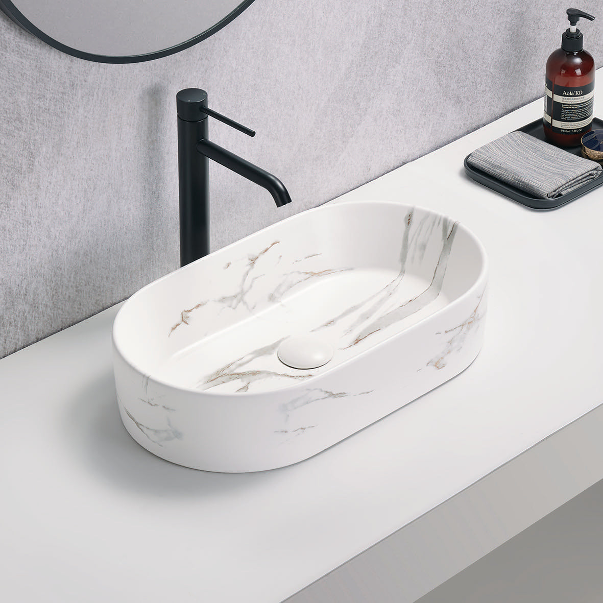 PA5230CRA Above Counter Basin White Carrara Ceramic(Oval: 525*300*115mm)