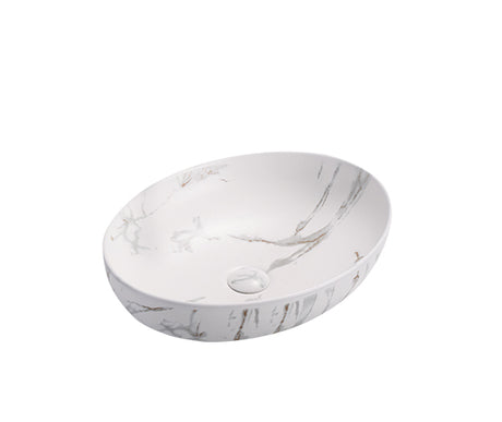 PA5239M2 Above Counter Basin Matte White Carrara With Gold Vein(Round: 500*395*130mm)