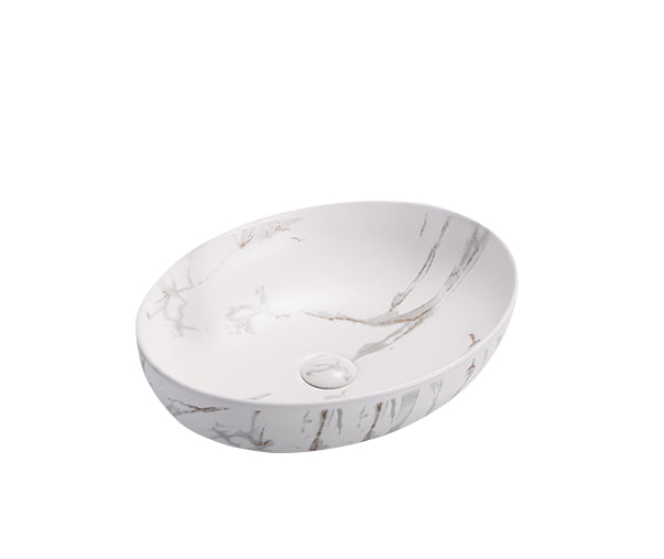 PA5239M2 Above Counter Basin Matte White Carrara With Gold Vein(Round: 500*395*130mm)