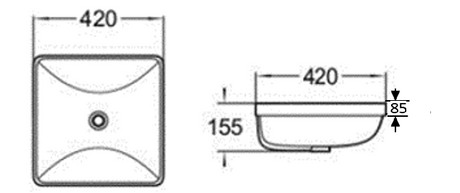 PI4242 Insert Basin Gloss White Fine Ceramic(Square: 420*420*155mm) — detail 3