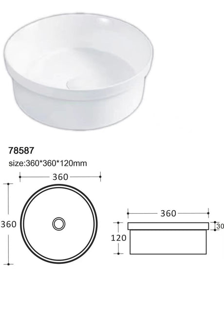 PIS3636 Gloss White Fine Ceramic – Insert Basin(Round: 360*360*120mm) — detail 2