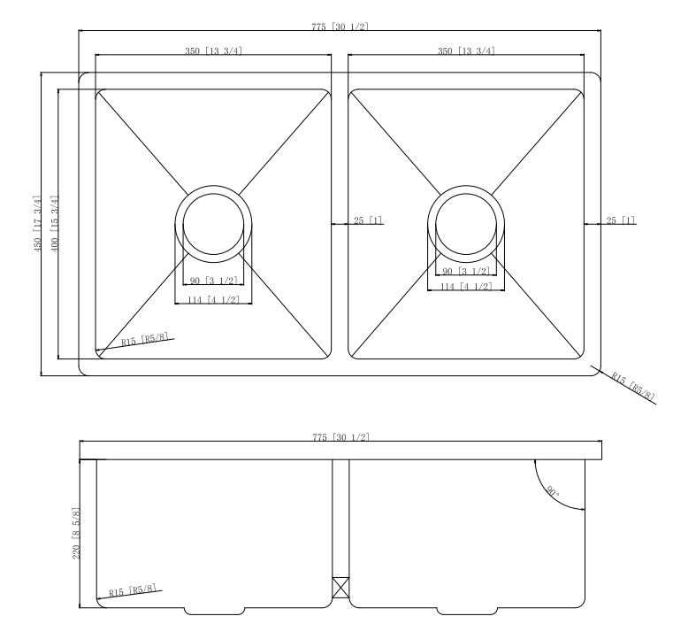304 Double Stainless Steel Sink（PKS-775DR）775*450*220mm — detail 3