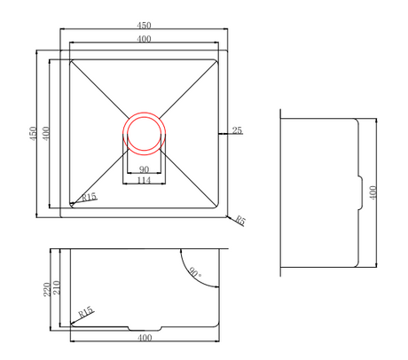 304 Stainless Steel Sink（SLSS-450R）450*450*220mm — detail 9